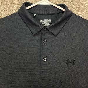 Under Armour Polo Shirt Mens 2XL Black Short Sleeve Loose Fit Golf Heatgear EUC